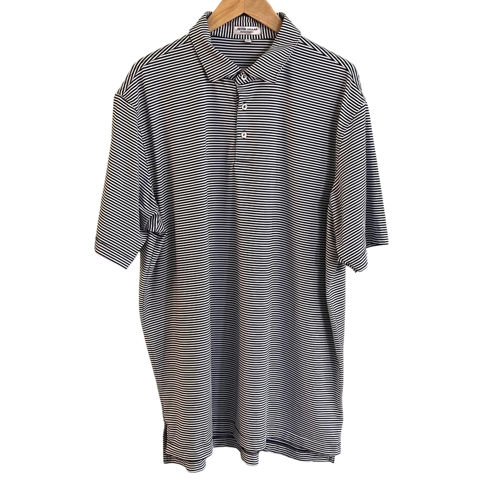 Peter Millar Summer Comfort Men's Navy Striped Performance Golf Tennis Polo XXL